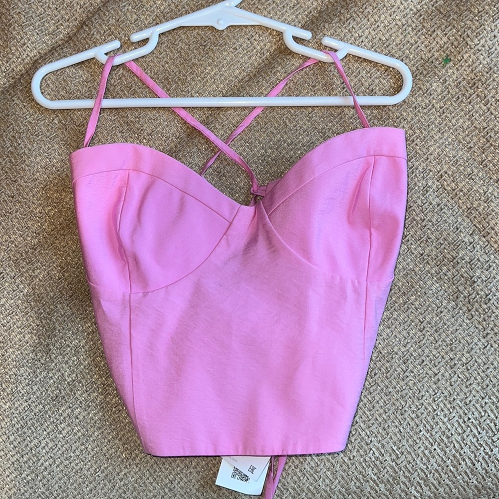 Pink Zara going out crop top with ties around waist in size Medium